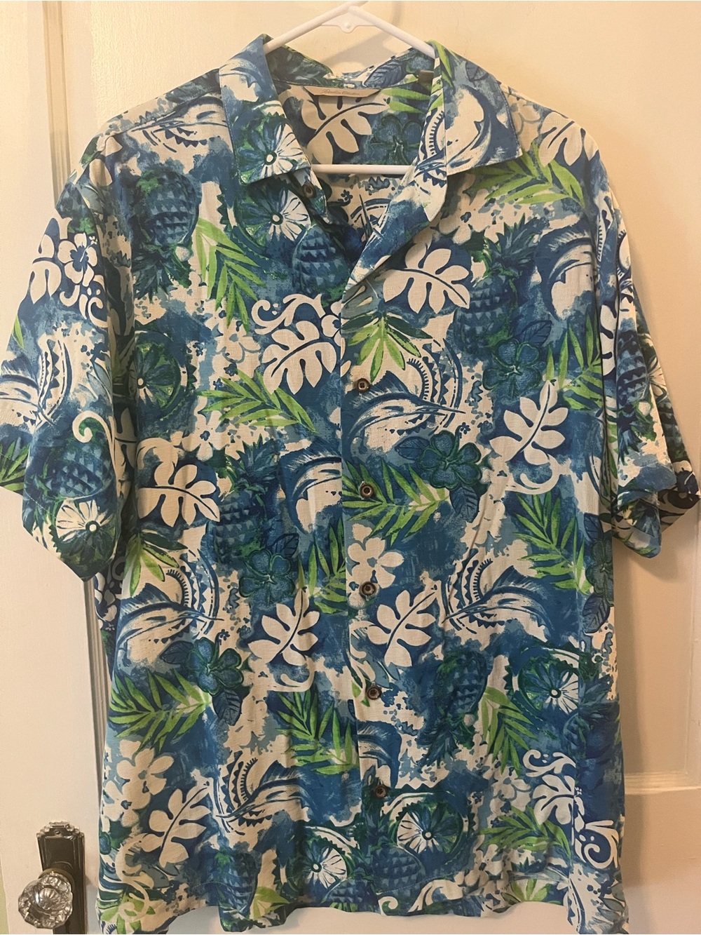 Paradise Collection 100% Silk Tropical Leaf Vacation Camp Shirt Large